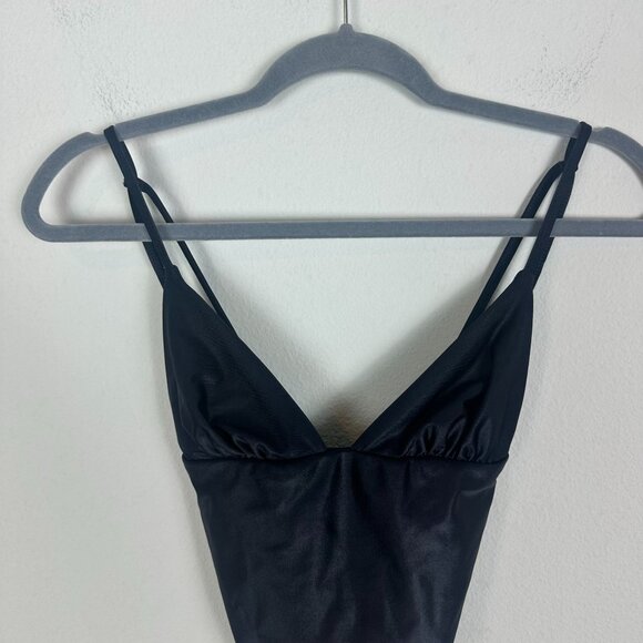 Yugen by Sandra Milano Black One Piece Swim Suit M Deep V Neck Strappy Back - Picture 3 of 7